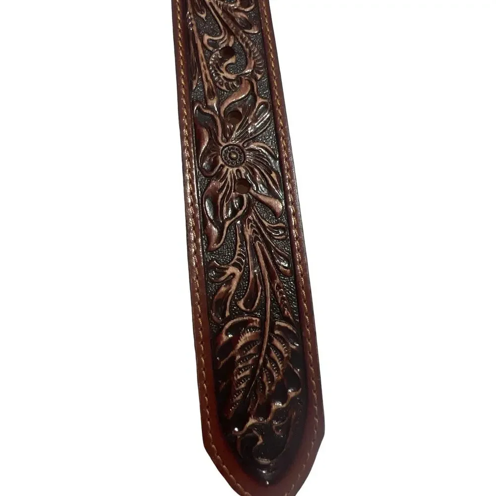 Tony Lama* Bandit Queen Floral Brown Pistol Women's Sz 40 Leather Embossed Belt